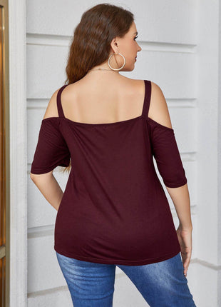 Plus Size V-Neck Cold-Shoulder Blouse - MimiStylez