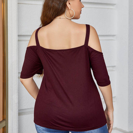 Plus Size V-Neck Cold-Shoulder Blouse - MimiStylez