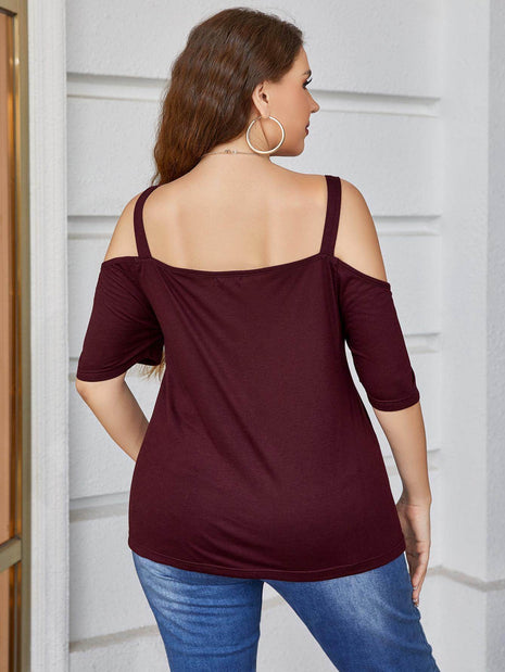 Plus Size V-Neck Cold-Shoulder Blouse - MimiStylez