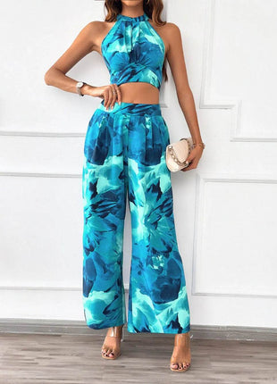 Devine Printed Halter Neck Top and Pants Set - MimiStylez