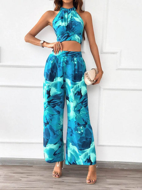 Devine Printed Halter Neck Top and Pants Set - MimiStylez