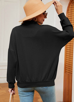 Half Zip Dropped Shoulder Sweatshirt - MimiStylez