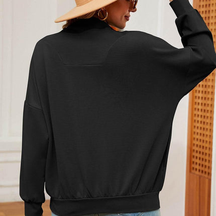Half Zip Dropped Shoulder Sweatshirt - MimiStylez