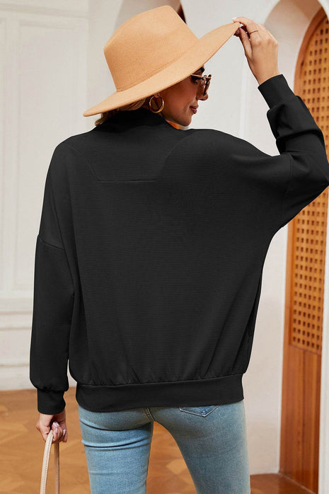 Half Zip Dropped Shoulder Sweatshirt - MimiStylez