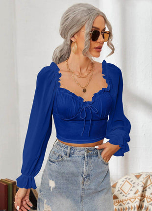 Mesh Sweetheart Neck Flounce Sleeve Top - MimiStylez
