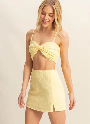 HYFVE Ruched Bra Top and Mini Skirt Set - MimiStylez