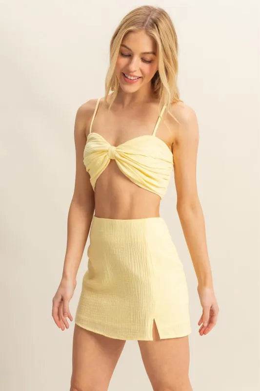 HYFVE Ruched Bra Top and Mini Skirt Set - MimiStylez