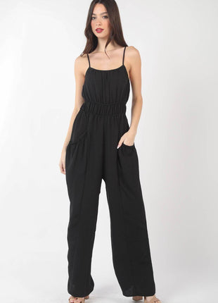 VERY J Pintuck Detail Woven Sleeveless Jumpsuit - MimiStylez
