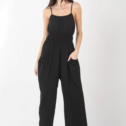 VERY J Pintuck Detail Woven Sleeveless Jumpsuit - MimiStylez