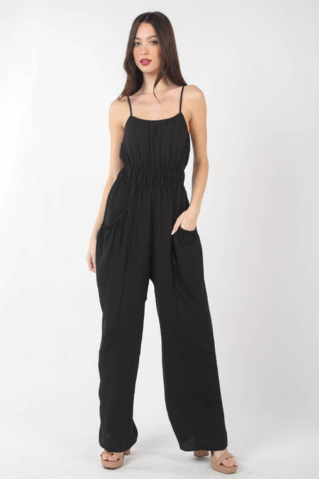 VERY J Pintuck Detail Woven Sleeveless Jumpsuit - MimiStylez