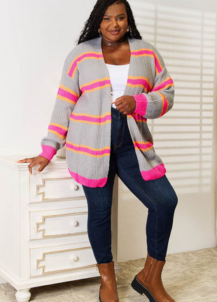 Woven Right Ribbed Long Sleeve Cardigan - MimiStylez