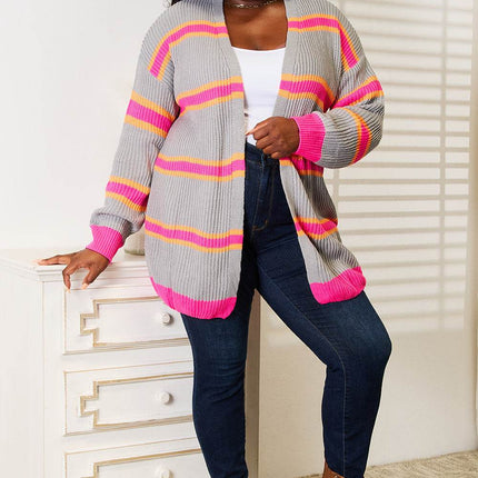 Woven Right Ribbed Long Sleeve Cardigan - MimiStylez