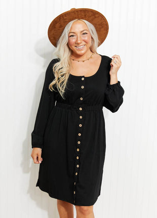 Scoop Neck Empire Waist Long Sleeve Mini Dress - MimiStylez