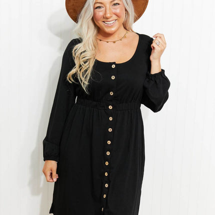 Scoop Neck Empire Waist Long Sleeve Mini Dress - MimiStylez