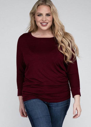 Plus Luxe Rayon Boat Neck 3/4 Sleeve Top - MimiStylez