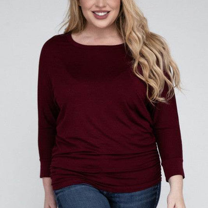 Plus Luxe Rayon Boat Neck 3/4 Sleeve Top - MimiStylez