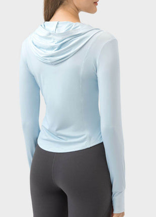 Pocketed Zip Up Hooded Long Sleeve Active Outerwear - MimiStylez