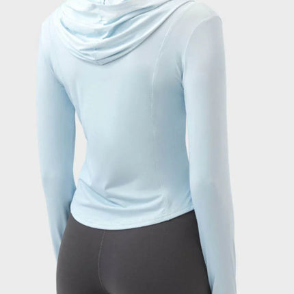 Pocketed Zip Up Hooded Long Sleeve Active Outerwear - MimiStylez