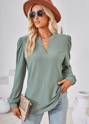Notched Long Sleeve T-Shirt - MimiStylez