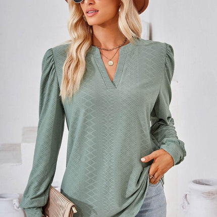 Notched Long Sleeve T-Shirt - MimiStylez