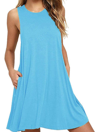 Full Size Round Neck Sleeveless Dress with Pockets - MimiStylez