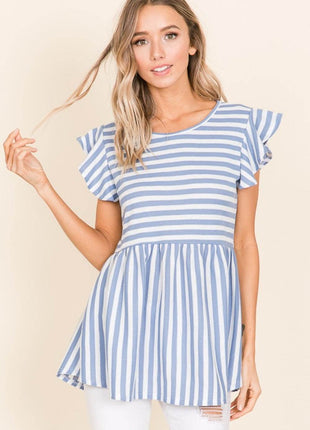 BOMBOM Striped Round Neck Blouse - MimiStylez