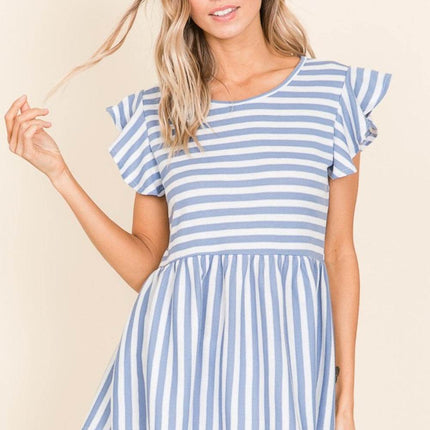 BOMBOM Striped Round Neck Blouse - MimiStylez