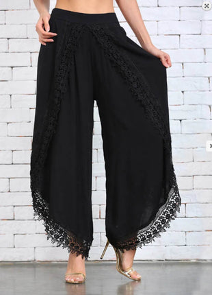 Full Size Lace Detail Wide Leg Pants Plus Size - MimiStylez