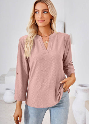 V-Neck Roll-Tap Sleeve Blouse - MimiStylez