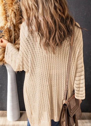 Openwork Open Front Long Sleeve Cardigan - MimiStylez