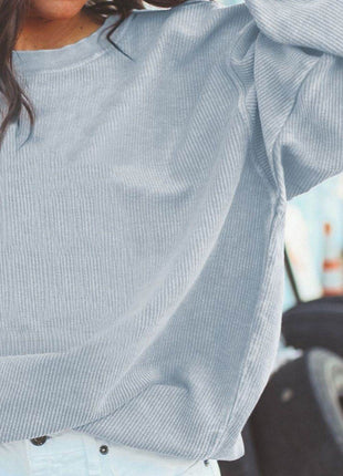 Ribbed Round Neck Drop Shoulder Sweatshirt - MimiStylez