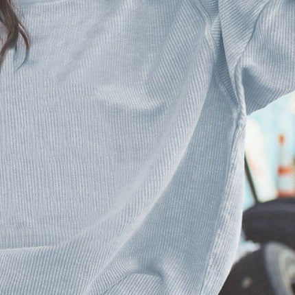 Ribbed Round Neck Drop Shoulder Sweatshirt - MimiStylez
