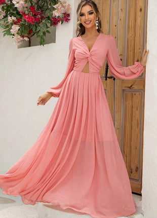 Twist Front Cutout Long Sleeve Dress - MimiStylez