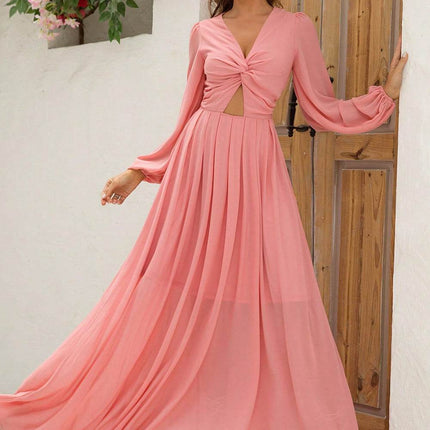 Twist Front Cutout Long Sleeve Dress - MimiStylez
