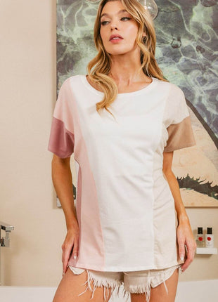 BiBi Color Block Short Sleeve T-Shirt - MimiStylez