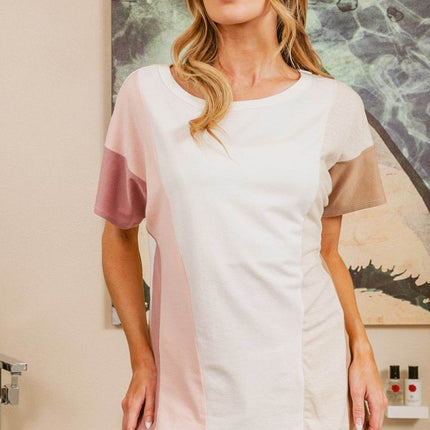 BiBi Color Block Short Sleeve T-Shirt - MimiStylez
