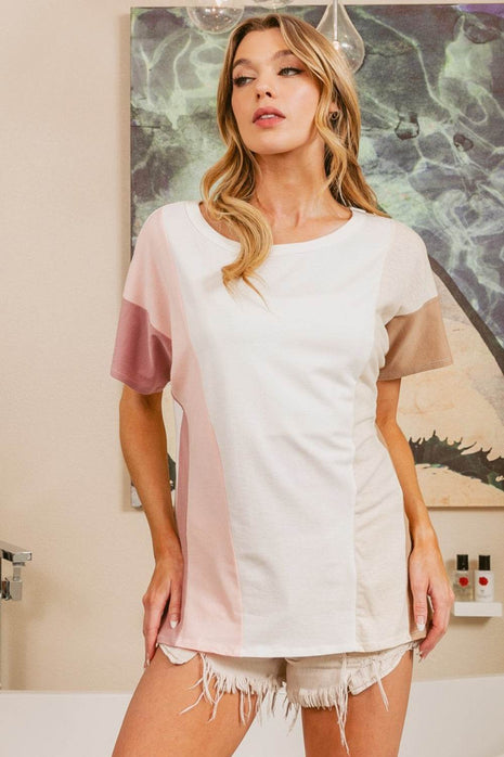 BiBi Color Block Short Sleeve T-Shirt - MimiStylez