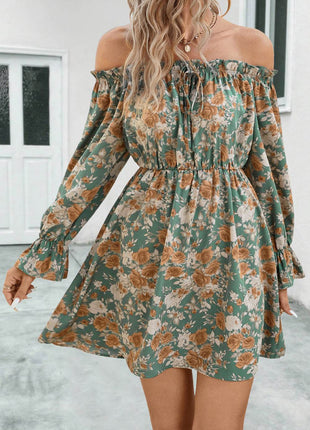 Floral Off-Shoulder Flounce Sleeve Dress - MimiStylez