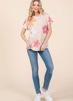 BOMBOM Floral Short Sleeve T-Shirt - MimiStylez