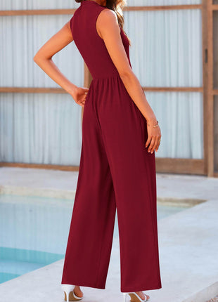Mock Neck Sleeveless Wide Leg Jumpsuit - MimiStylez