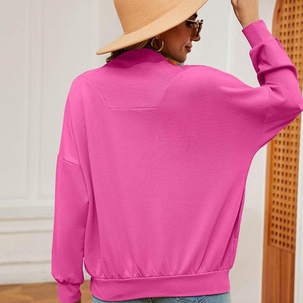 Half-Zip Dropped Shoulder Sweatshirt - MimiStylez