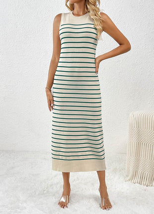 Round Neck Sleeve Midi Knit Dress - MimiStylez