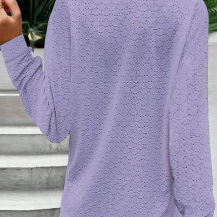 Eyelet Notched Long Sleeve T-Shirt - MimiStylez