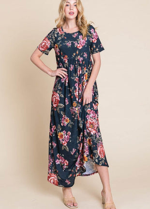 BOMBOM Floral Short Sleeve Maxi Dress - MimiStylez
