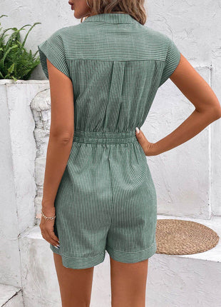 Striped Notched Tie Waist Romper - MimiStylez