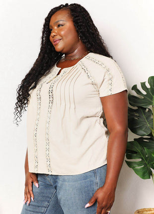 Double Take Crochet Buttoned Short Sleeves Top - MimiStylez