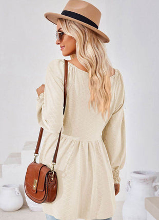 V-Neck Lantern Sleeve Blouse - MimiStylez
