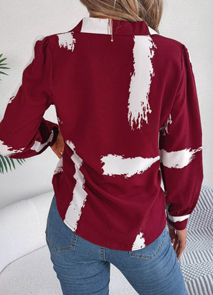 Printed Collared Neck Button Up Shirt - MimiStylez