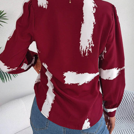 Printed Collared Neck Button Up Shirt - MimiStylez