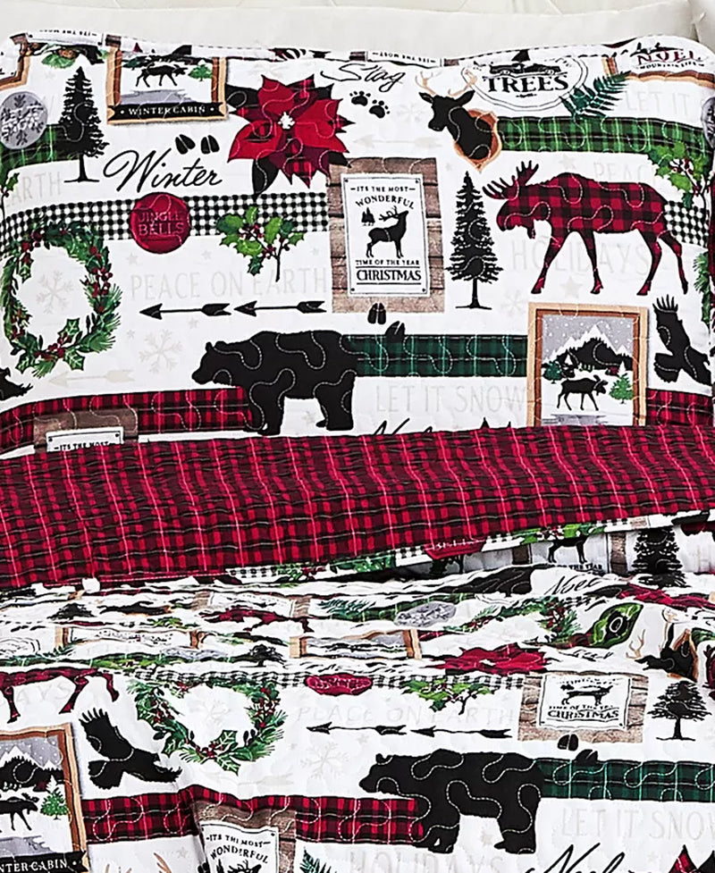 Merry Town Christmas Oversized Reversible 3 Piece Quilt Set, King or California King